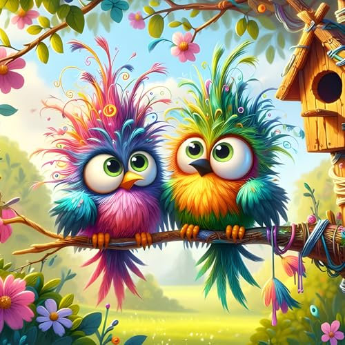 GDYEEH Bunte Vögel Diamond Painting Erwachsene, 5D Blumen Diamant Kunst Bilder Anfänger, DIY Runder Vollbohrer Cartoon-Vögel Diamanten Malerei Stickerei Geschenke Home Wand Dekor 30x30 cm