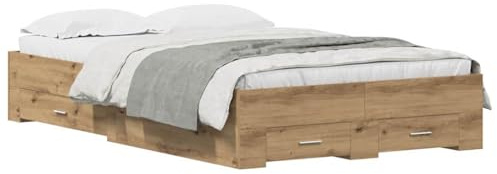 vidaXL Estructura de Cama con cajón Roble Artesanal 120 x 190 cm, Base de Cama Moderna y Minimalista, diseño Rectangular, Madera ingeniera, solución Que Ahorra Espacio