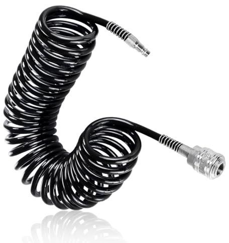 TIANLIN Tuyau Air Comprimé 5m, Tuyau Compresseur d'Air PU Noir 12x8mm avec Raccord Rapide, Flexible Compresseur Air pour Compresseur et Outils Pneumatiques