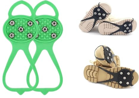 Eisstollen für Schneestiefel, Steigeisen mit 8 Spikes für sicheren Halt, Material: Silikon + Stahl(Green/Child/5nail)