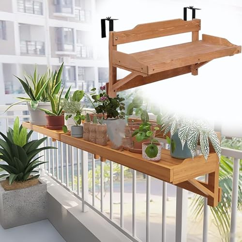 Generico tavolo ringhiera balcone pieghevole Tavolo Da Balcone Sospeso In Legno Da 60, 90 E 120 Cm Di Lunghezza, Pratico Tavolo Da Bar Per Esterni/scrivania Per Ringhiera Del Balcone(L 90 CM)