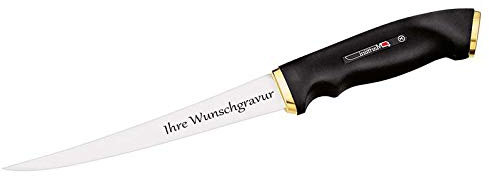 Marttiini Filetiermesser, 15 cm, Kautschuk-Griff, Lederscheide, mit persönlicher Gravur