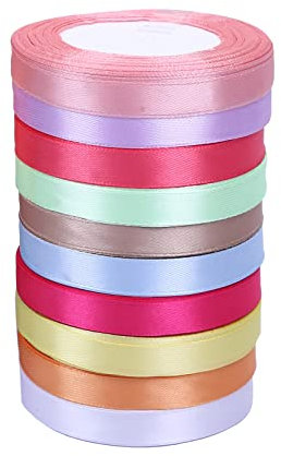 ZADAWERK® Satinband Pastell 12mm x 23m 10 Rollen - 10 Farben - zart glänzend - seidig glänzend - Dekoration - Geschenkband - Nähen