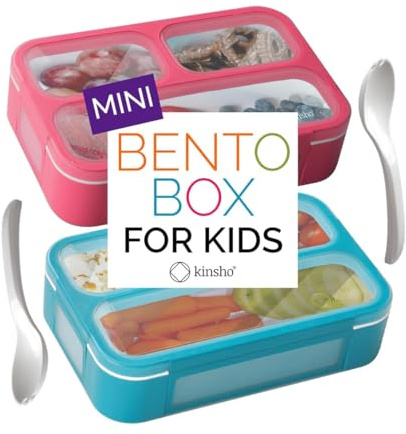 Small Snack Containers for Kids Toddlers - 3 Compartments (Set of 2) - Leak-Proof Reusable Boxes with Lids -BPA-Free Plastic Mini Bento Lunch Box - Ideal for School, Daycare - Holds 2 Cups (Pink+Blue)