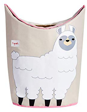 3 Sprouts - Wäschekorb Kinderzimmer - Wäschesack Kinder, Kinder Wäschekorb mit Tiermotiv - Wäschekorb Babyzimmer, Wäschesammler Kinder - Praktisch für Kinderzimmer - Lama