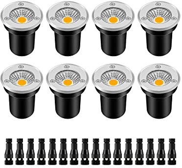 ZUCKEO Low Voltage Landscape Lighting LED Well Lights 3W 12V-24V in Ground Light IP67 Waterproof Outdoor Low Voltage Landscape Lights for Floor Driveway Deck Step Garden (8 Pack Warm White)