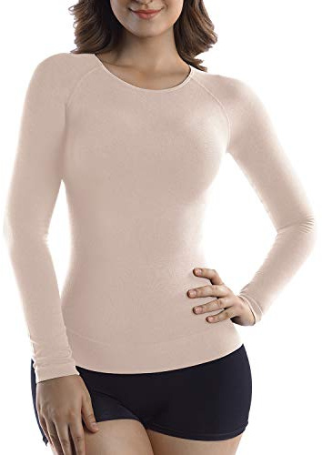 +MD Compression Shirts Woman Nude Long Sleeve Undershirts for Women Round Neck Slim Fit Baselayer Lightweight Underscrubs Basic Tops Nude Medium