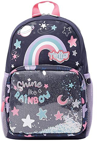 TOTTO - Mochila Infantil, Modelo Shainy, Mochila Pequeña, Capacidad 6 L, 2 Compartimentos, Bolsillos Botella, Espaldar con Identificador, Correas Acolchadas, Estampado Rainbow Multicolor