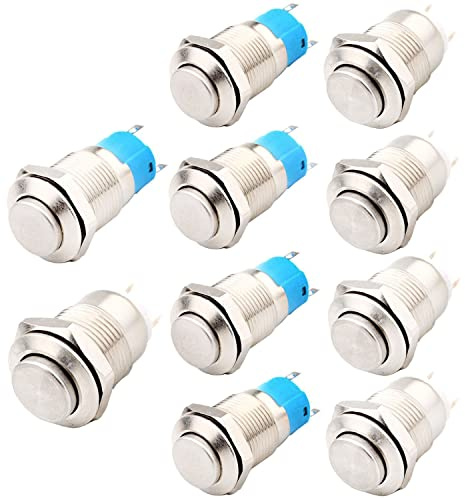 RUNCCI-YUN Interruttore a pulsante in metallo da 12 mm,Interruttori a Pulsante Momentanei+Interruttore Pulsante Rontondo, Pulsante Interruttore Autobloccante(2A/12V/24V/125V/250V)(Alta Testa)