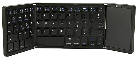 B089T Foldable Keyboard, Three Folding Portable Wireless Keyboard with Touchpad, 64 Keys USB C Computer Keyboard for Laptop Tablet (Svart)
