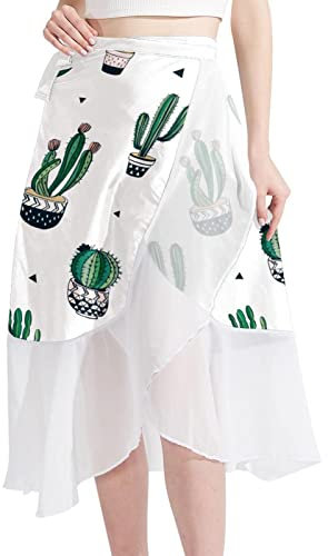 Green Cactus Pot Women Beach Sarongs Sheer Cover Ups Chiffon Bikini Wrap Skirt for Swimwear