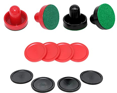 ccHuDE 4 Pcs Air Hockey Pushers with 8 Pcs Pucks, Paddles & Goal Handles - Red & Black