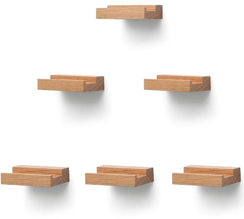 PHOENANCEE Massives Eichenholz, Schallplatten-Wandhalterung, Schallplatten-PräSentationshalter FüR LP-Aufbewahrung, Schwebende Regale(Natur Holz, 6 StüCk)