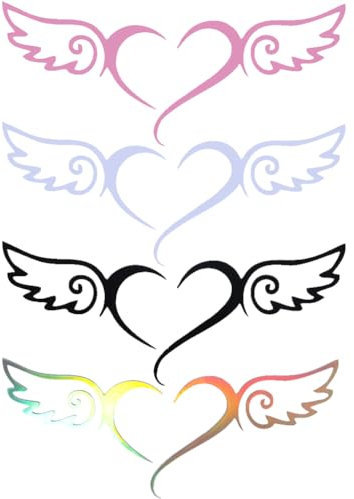 GORGECRAFT 16 Feuille D'Autocollants de Voiture Ailes D'Ange 4 Couleurs Autocollant de Pare-Chocs de Fenêtre de Voiture Coeur avec Décalcomanies D'Ailes Autocollants Réfléchissants Imperméables