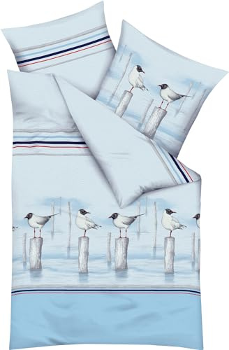 Kaeppel Bettwäsche Möwen Seersucker hellblau Größe 1x 135x200 cm + 1x 80x80 cm