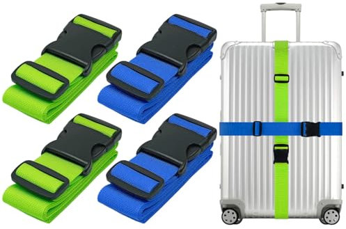 PUWOWYE 4 Stück Koffergurt, Kofferband Gurt Auffällig, Gepäckband Einstellbare, 2 Stück Kofferbänder Blau 2 Stück Kofferbänder Grün