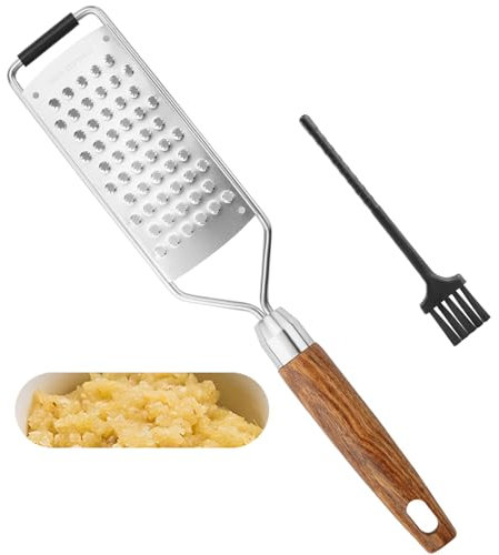 SHIKORI Stainless Steel Cheese Grater with Natural Wood Handle for Parmesan Cheese Lemon, Ginger, Cheese, Nutmeg, Potato, Chocolate and Garlic, With Protective Cover-Grinder