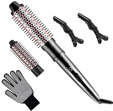Thermal Brush Warmluftbürste Haarstyling Lockenbürste, 38/32mm 2 en 1 Thermobürste Rundbürste set, 2 Ersatzbürsten Hot Brush Rundbürste, Thermo Bürste für Wurzelvolumen und Lockere Locken