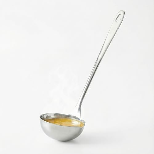 Mestolo per zuppa da cucina in acciaio inox con doppio becco versatore, cucchiaio per salsa per mancini e destri, mestolo per salsa per servire utensili da cucina, utensile in acciaio inossidabile per