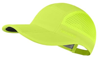 GADIEMKENSD Mens Folding Running Hat Long Brim Golf Hats Quick Dry Baseball Caps Unstructured Breathable Light UPF 50 Cooling Cap for Outdoor Sport Hiking Workout Gym Tennis Travel Fluorescent Green