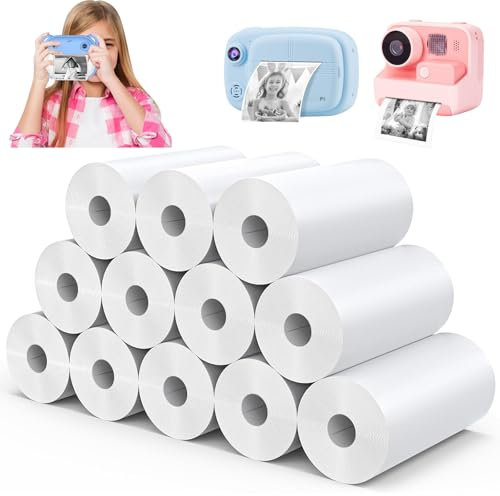 JAMATA Thermopapier für Kinderkamera,12 Rollen Druckpapier für Kinderkamera, 57mm x 30mm x 6.2m, Kinderkamera Nachfülldruckpapier,Thermopapier für Kinder Sofortbildkameras,Mini Thermodrucker
