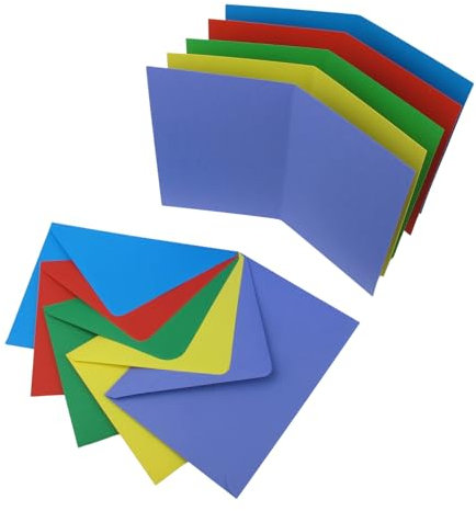 50er Set Faltkarten blanko mit Umschlag bunt, DIN A6 / C6 Klapp-Karten mit Kuvert zum selbstgestalten, beschreibbar und bedruckbar (helle Farben)