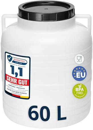 Garronda 60 litros Barril BPA-Libre y Barril para Piensos, Boca Ancha, Depósito de Agua y Contenedor con Tapa para Sauerkraut, Cuba para Lluvia, Salmuera para Carne GD-0087, Blanco