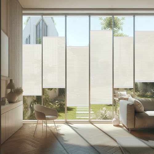 Cortinas Plisadas Sin Taladrar Cristal Fit Traslúcidas Éfeso para Cortinas de Cristal | Color Blanco | 75 x 195 cm (Ancho x Alto) | Tamaño de la Tela 72 x 195 cm | Cortinadecor