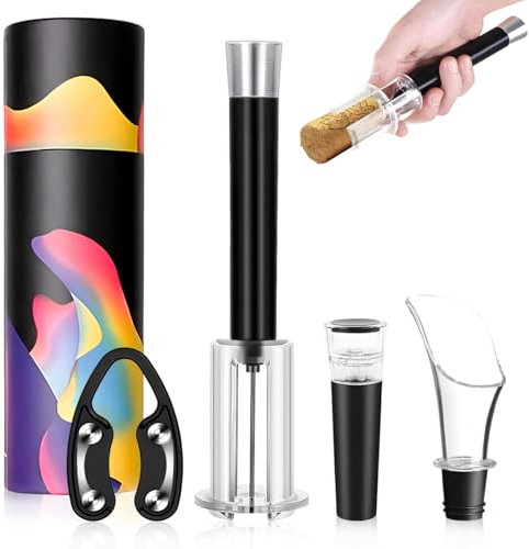 Apribottiglie per vino, cavatappi multifunzione per tutti i tappi in sughero e tappi per birra, cavatappi vino, apribottiglie vino set regalo (black002)