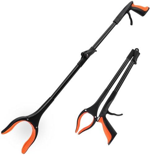 THINKWORK 81cm/32 Litter Pickers Grabber Stick - Foldable Helping Hand Grabber for Disabled, Adults and Elderly, Heavy Duty Pick Up Stick Grabber, Portable Rubbish Picker Grabber (Orange)