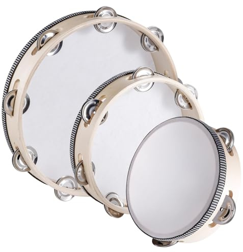 3 Pack Tambourine for Adults Hand Held Wood Single Row Tambourine Metal Jingles Musical Educational Instrument Rhythm Percussion for KTV, Party, Church (6 Inch+8 Inch+10 Inch)