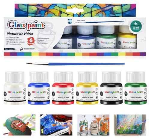 HASAIKA® Peinture pour vitrail, Peinture pour Verre, Glass Paint Color pour textiles/verre/publicité/aquarelle, 6 couleurs