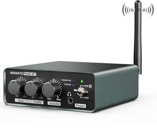 MANAYO PM6BT Bluetooth Phono Preamp for Turntables, Wireless Transmitter Receiver Preamplifier, MM Phonostage with Bass Treble EQ, Headphone Out, aptX HD, Vinyl Record Player Pre-amp, Aluminum