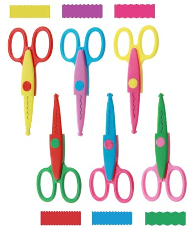 HUVZOR Set di 6 forbici fai da te per bambini, forbici bambini, con Taglio a Zig Zag, Seghettate per bricolage, scrapbooking - 6 Tipi di Denti di Pizzo