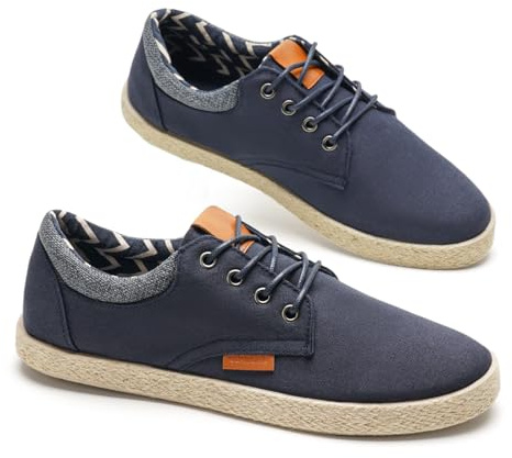 GLAMORA Zapatillas Lona Hombre con Cordones Alpargata Casual Canvas Zapato Plano Ligero Transpirable Suela Goma Efecto Esparto Flexible Comodo Verano nv-44