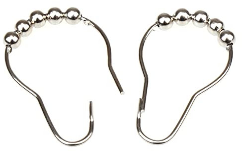 H&S Edelstahl Duschvorhang Haken mit Kugelrollen - 14 Ringe - Rostfreie & Edle Duschvorhangringe für das Badezimmer - Duschvorhangringe Edelstahl - Duschvorhang Haken Rostfrei - Vorhangringe Metall