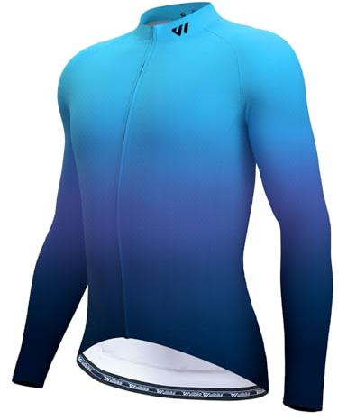 logas Cykeltröja herr cykelskjortor kort/långärmad cykeltoppar andningsbar snabbtorkande mountainbike jersey med 3 fickor, Gradient blå-1, M