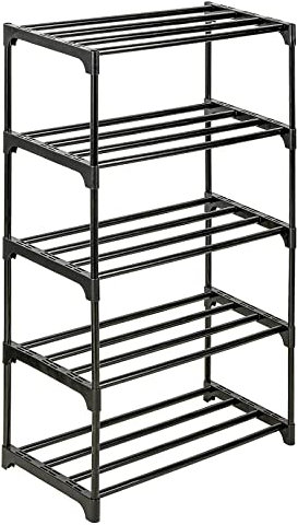 Ywinler Schuhregale mit 5 Ebenen, Metall-Schuhaufbewahrung, Organizer, hohe, schmale Schuhregale, stapelbar, schmal, Schuhregal für Flur, Eingang, Wohnzimmer, 43 × 25 × 72 cm, Schwarz
