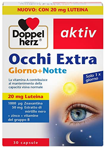 Occhi Extra - con 20mg Luteina, Zeaxantina, Zinco e Mirtillo nero - 30 capsule - Integratore per la Salute della Vista - Giorno + Notte - Doppelherz