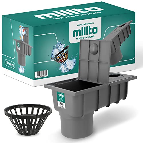 Millto™ Tuyau de Drainage de la Gouttière avec Filtre 110 mm | Drain d'eau de Pluie Polypropylène Boîte de Descente d'eau Connexion Latérale