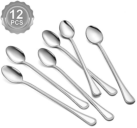 BEWOS Set di cucchiai per latte macchiato 12 pezzi, cucchiaio lungo in acciaio inossidabile da 20,7 cm, cucchiaio per espresso in acciaio inossidabile, lucidato a specchio, lavabile in lavastoviglie