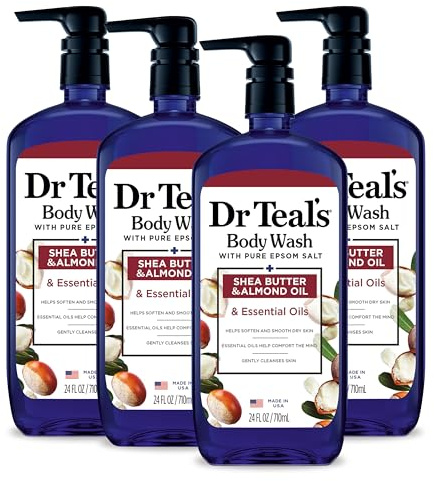 Dr Teal's Body Wash with Pure Epsom Salt, with Shea Butter & Almond Oil, 24 fl oz (Pack of 4)