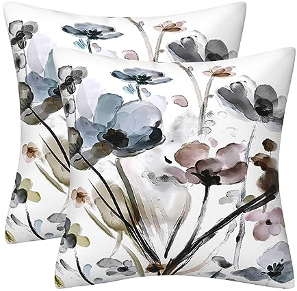 DILOXNSU Set of 2 Cushion Covers 45 x 45 Double-Sided Watercolour Flower Velvet Modern Decorative Square 18 x 18 Inches Pillow Cover for Sofa Livingroom Bedroom Couch Cushions Cases