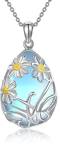 ONEFINITY Fjäril tusensköna kedja 925 sterlingsilver tusensköna och fjäril månsten hänge halsband fjäril smycken gåva för kvinnor