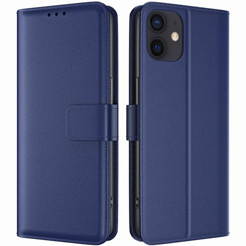 TQIAHF Coque pour iPhone 12 / iPhone 12 Pro Coque Etui avec Porte Carte à Rabat Clapet Portefeuille en Cuir Pochette Magnétique Antichoc Flip Case Étui Cover Housse Protection Coque,Bleu Foncé
