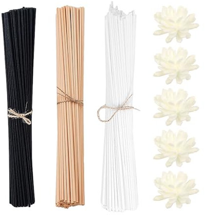 MEMOFYND 150 Bastoncini Aromaterapia in Legno E Rattan con 5 Fiori Di Aromaterapia, Bastoni Diffusore E Bastoni Di Profumo, Diffusori Di Bastoni Di Aromaterapia Domestica