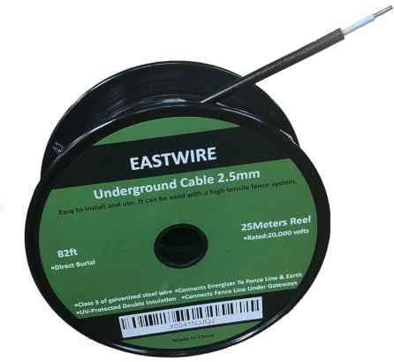 eastwire Electric Fence Double Insulated Wire Underground, Electric Fence Double Insulated Underground Hard Cable, Direct Burial (2.5mm, 25meters/82ft)