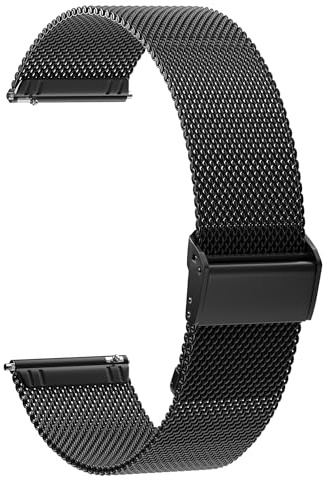 AidorMax Bracelet de Montre 20 mm en Acier Inoxydable à Maille Slim - Bracelet de Remplacement Réglable à Dégagement Rapide pour Montres Connectées et Montres Bracelets Homme Femme (20 mm, Noir)