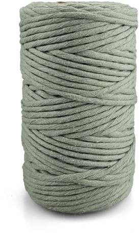 Netuno Cuerda algodón macramé Color Verde Salvia 5 mm 100 m Hilo Artesanal Suave Resistente Trenzado decoración manualidad Bricolaje hogar Arte DIY
