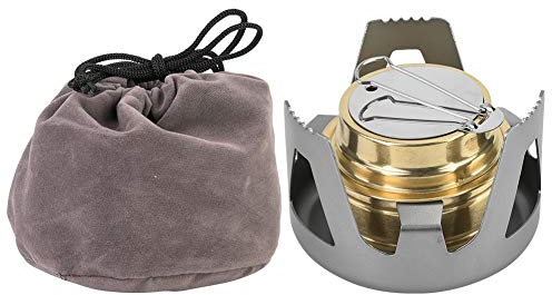 ZAWELIYO Mini Quemador De Cocina Portátil Estufa De Alcohol Bolsa De Terciopelo Portátil Ligera BBQ Camping Al Aire Ultraligero (Gris)